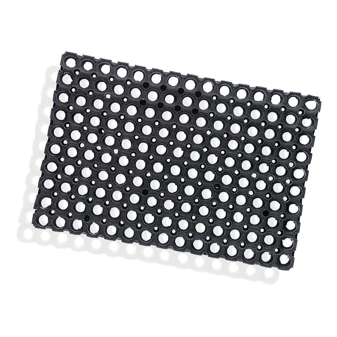 The Nölle Profi Brush rubber honeycomb mat made to measure, 2.3 cm thick rings (1 piece) from Nölle Profi Brush Brush & Paint Technology e.K. is a rectangular black non-slip mat with a grid of evenly distributed circular holes, seen from above on white.