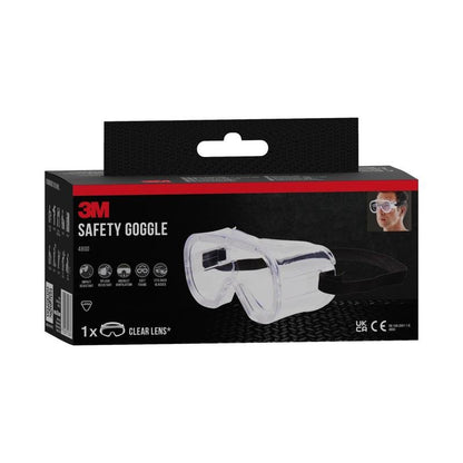 Tá an 3M™ Classic Schutzbrille 4800 ó 3M Deutschland GmbH le haerú indíreach agus lionsa soiléir léirithe i bpacáistiú dubh-dearg le híomhá den spéaclaí cosanta in úsáid; tá péire san áireamh.