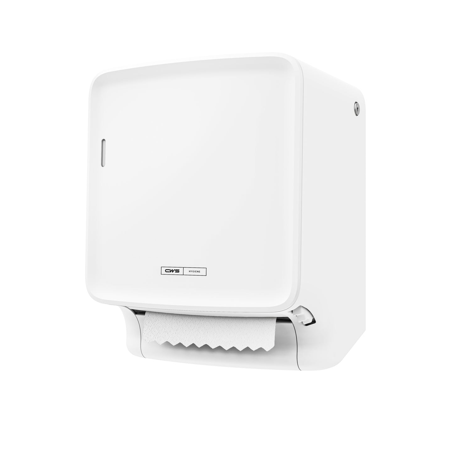 Tá an CWS PureLine Paperroll | Pacáiste (1 phíosa) ó CWS ina dhispenseoir balla bán a sholáthraíonn tuáille páipéir, scoite amach ar chúlra bán simplí - oiriúnach do riachtanais sláinteachais atá cairdiúil don chomhshaol.