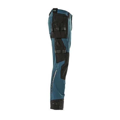 Trousers with hanging pockets, stretch trousers, dark petroleum