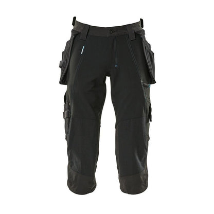 Three-quarter length trousers, hanging pockets, stretch three-quarter trousers, black