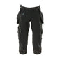 Three-quarter length trousers, hanging pockets, stretch three-quarter trousers, black