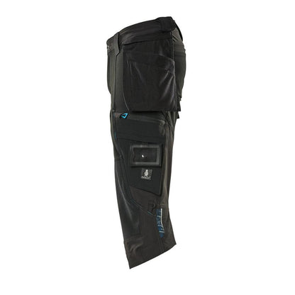 Three-quarter length trousers, hanging pockets, stretch three-quarter trousers, black