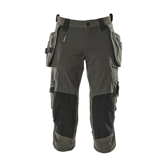 Three-quarter length trousers, hanging pockets, stretch three-quarter length trousers, dark anthracite