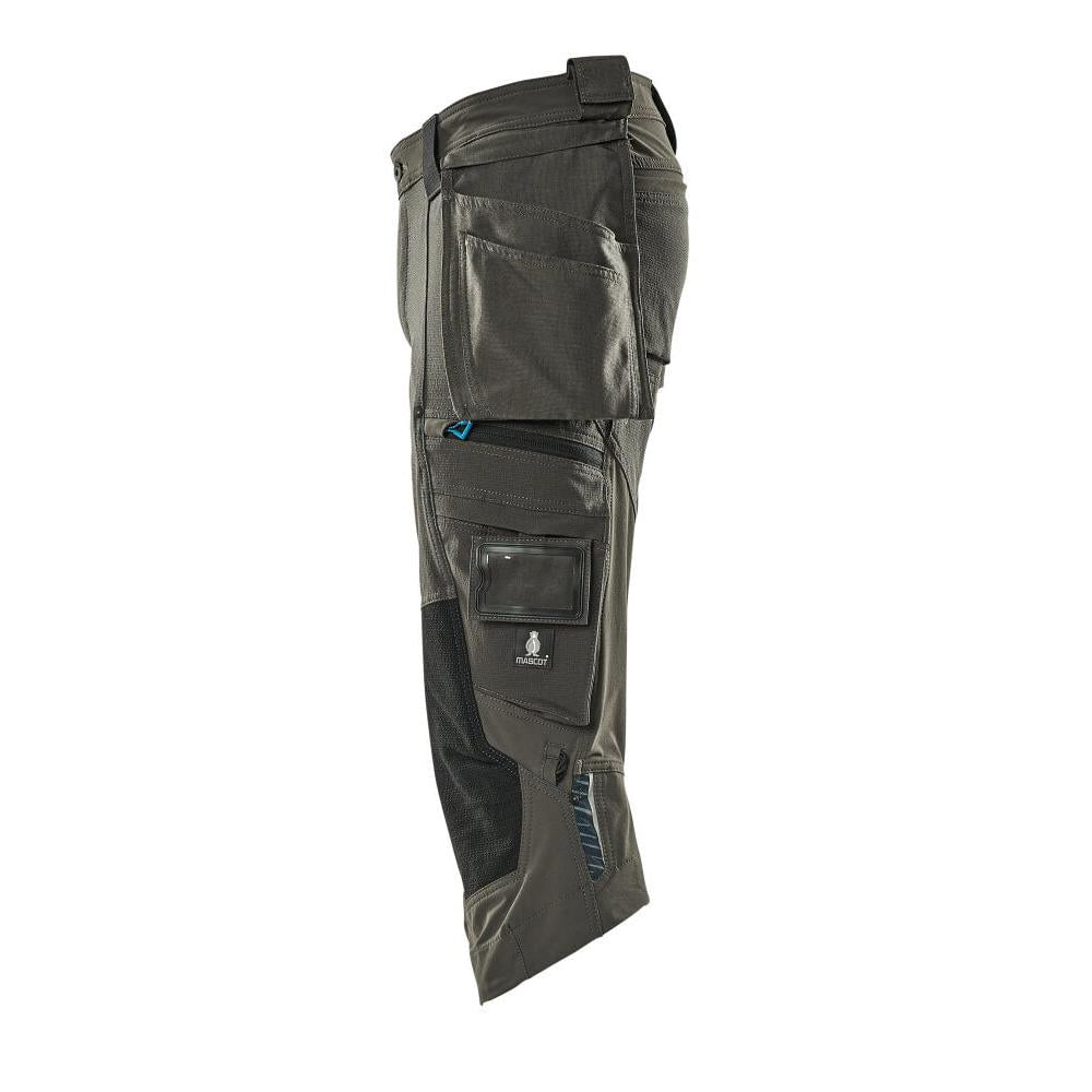 Three-quarter length trousers, hanging pockets, stretch three-quarter length trousers, dark anthracite