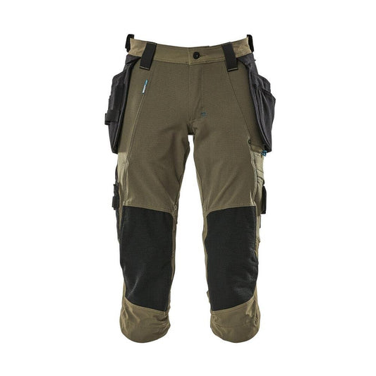 Three-quarter length trousers, hanging pockets, stretch three-quarter length trousers, moss green