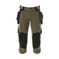 Three-quarter length trousers, hanging pockets, stretch three-quarter length trousers, moss green