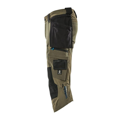 Three-quarter length trousers, hanging pockets, stretch three-quarter length trousers, moss green