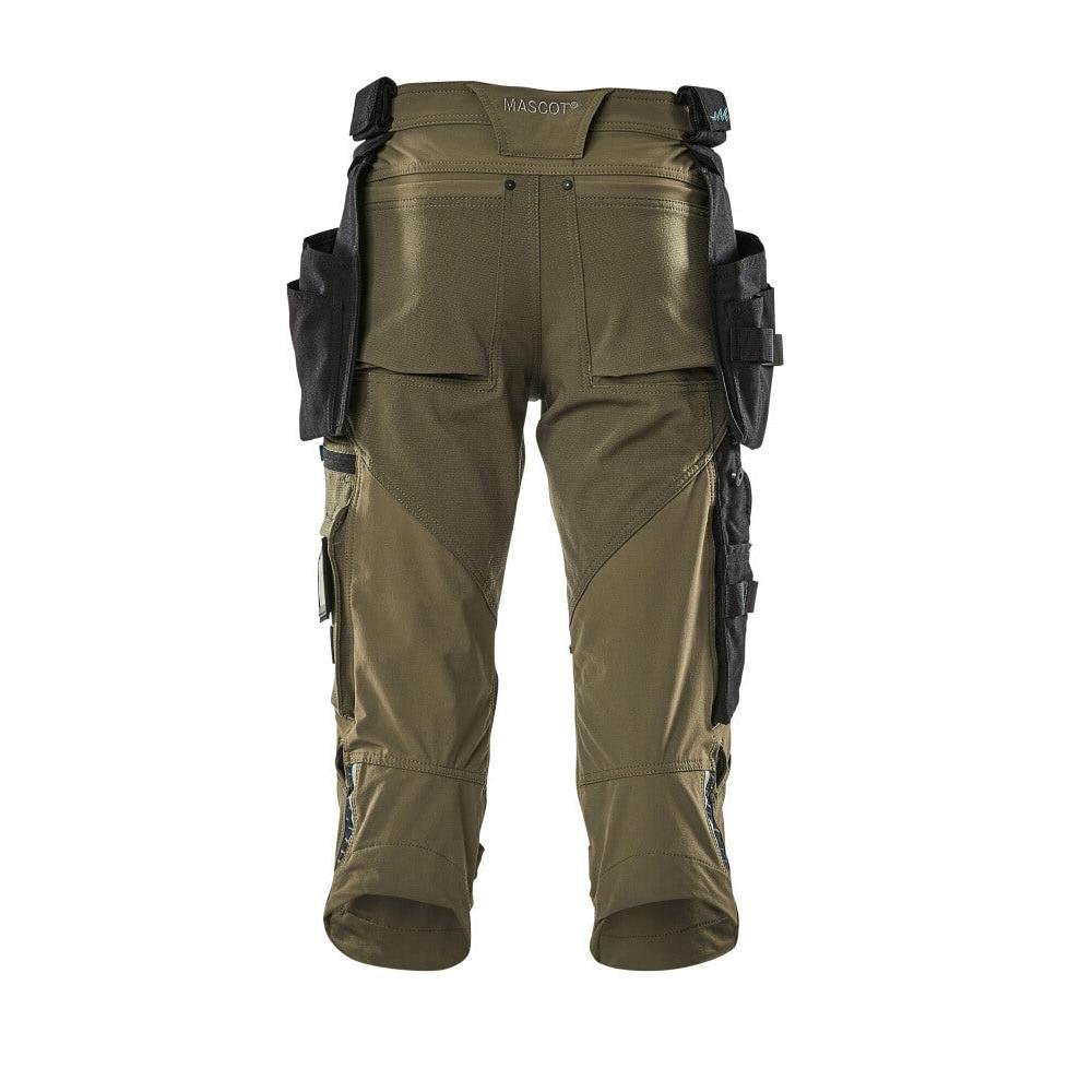 Three-quarter length trousers, hanging pockets, stretch three-quarter length trousers, moss green