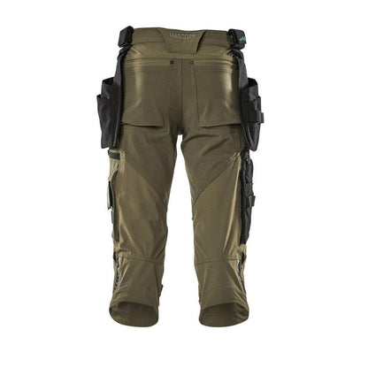 Three-quarter length trousers, hanging pockets, stretch three-quarter length trousers, moss green