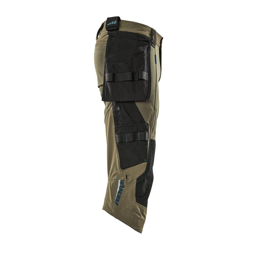 Three-quarter length trousers, hanging pockets, stretch three-quarter length trousers, moss green