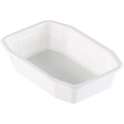 Die PP-Schale HMR Weiß PP 215x148 der Duni GmbH ist ein weißer, rechteckiger Behälter mit leicht abgeschrägten Seiten und einem flachen Boden. Auf dem Foto erscheint er leer vor einem weißen Hintergrund.