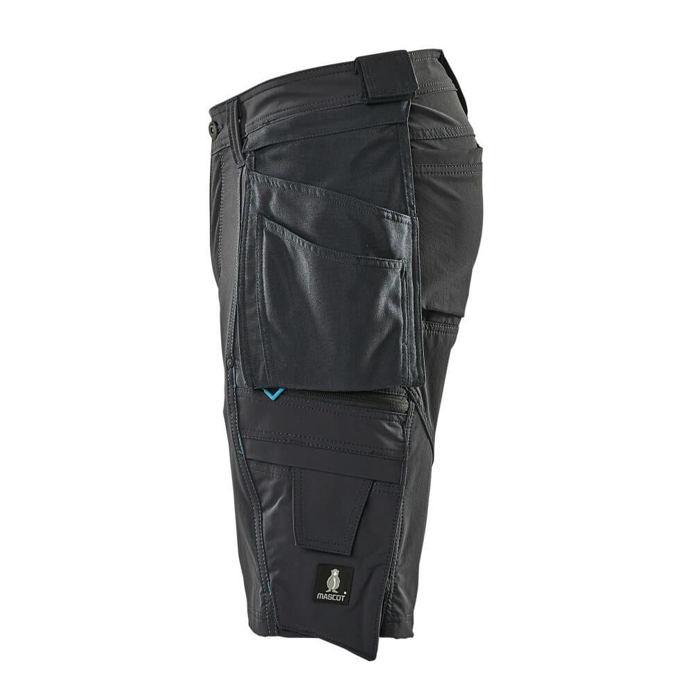 Shorts, removable hanging pockets, stretch craftsman shorts, black-blue