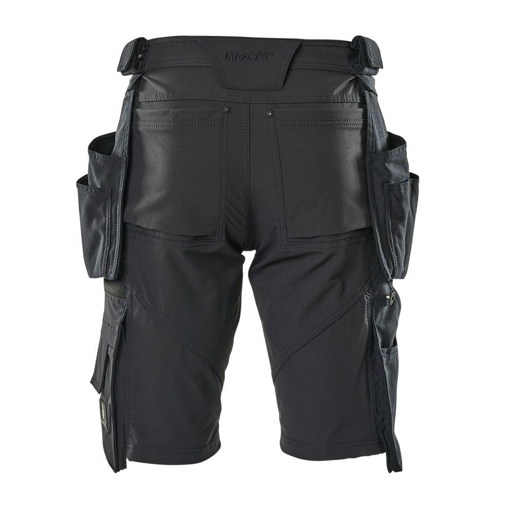 Shorts, removable hanging pockets, stretch craftsman shorts, black-blue