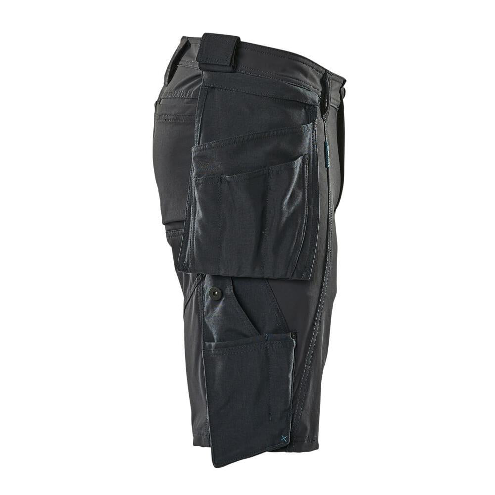 Shorts, removable hanging pockets, stretch craftsman shorts, black-blue