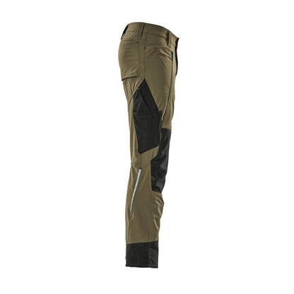 Trousers with knee pockets, stretch, light trousers, moss green