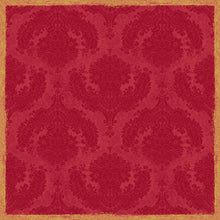 Die Dunicel Mitteldecke 84x84 cm Royal Bordeaux von Duni GmbH zeigt ein florales Muster im Vintage-Bordeaux-Damast mit einer Goldbordüre im Used-Look - perfekt für eine elegante Tischdekoration. Packung mit 20 Stück.