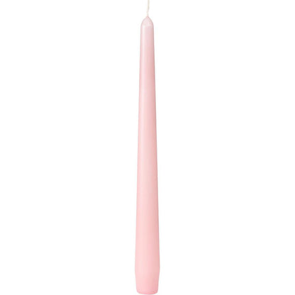 A tall, tapering pink taper candle from Duni GmbH (250 x 22 mm, approx. 7h) with a white wick stands upright against a white background.