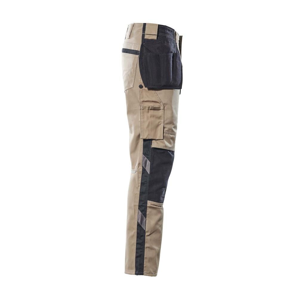 Trousers with hanging pockets, light weight trousers, light khaki/black