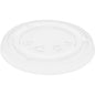 A transparent flat lid closed for 188001-2 from Duni GmbH, made of rPET with embossed recycling symbols and a textured edge for grip, shown in a slightly angled top view. Package: 60 pieces - ideal for sustainable packaging.