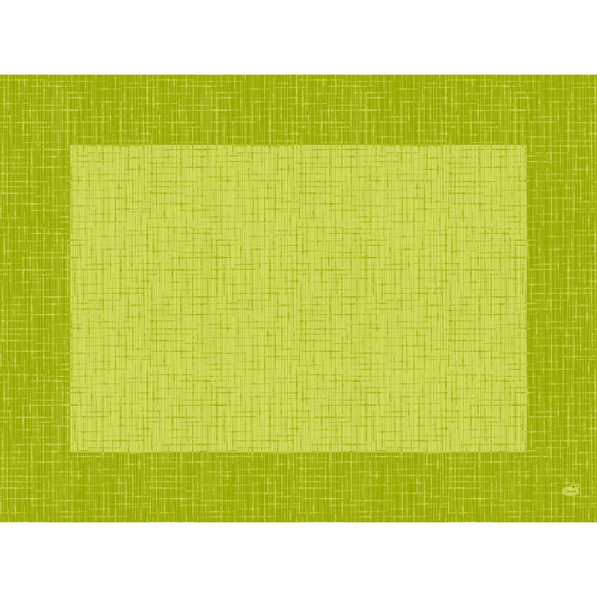 Cearnóg le patrún tras-hatch struchtúrtha i buí-uaine - cosúil leis na mataí boird Duni GmbH Dunicel 30 x 40 cm Linnea kiwi (100 píosa) - atá lárnach ar chúlra glas níos dorcha, le siombail bheag bhán ag bun ar dheis.