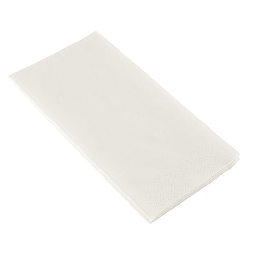 A stack of PAPSTAR napkins 2-ply, 33x33 cm, white, head-fold (250 pieces) from PAPSTAR GmbH is neatly folded into rectangles and placed on a white background.