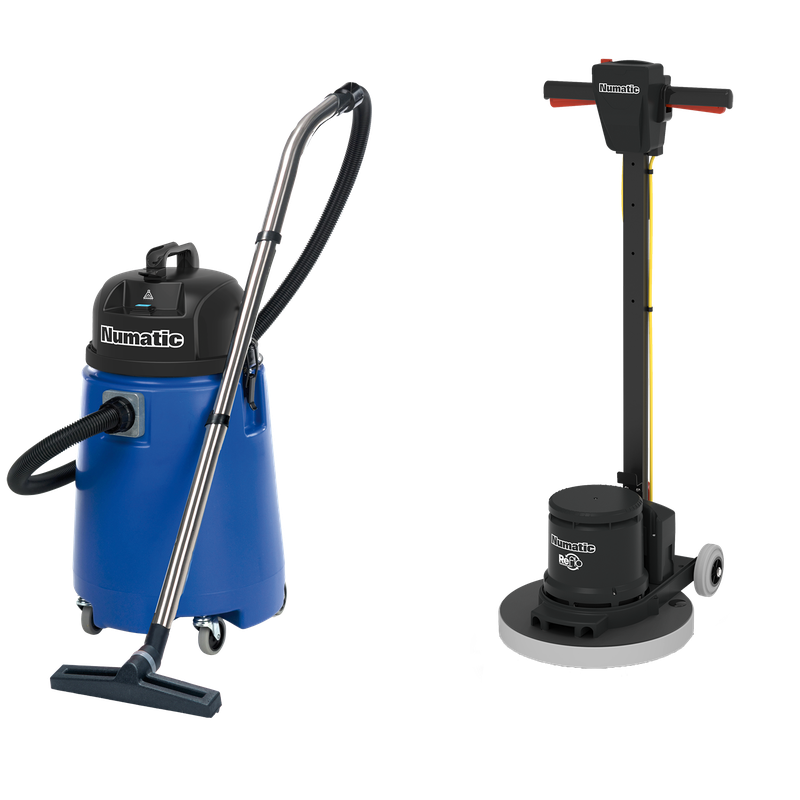 Meaisín diosca aonair numatic HFM1515R / ESM leagtha 5B le folúsghlantóir uisce WV800-2 agus PadLoc Trei | Pacáiste (1 phíosa)