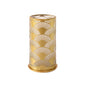 The metal candle holder, Peacock Gold by Duni GmbH, impresses with elegant, fan-shaped cutouts and solid design - a stylish table decoration accent (1 piece), nobly presented on a white background.