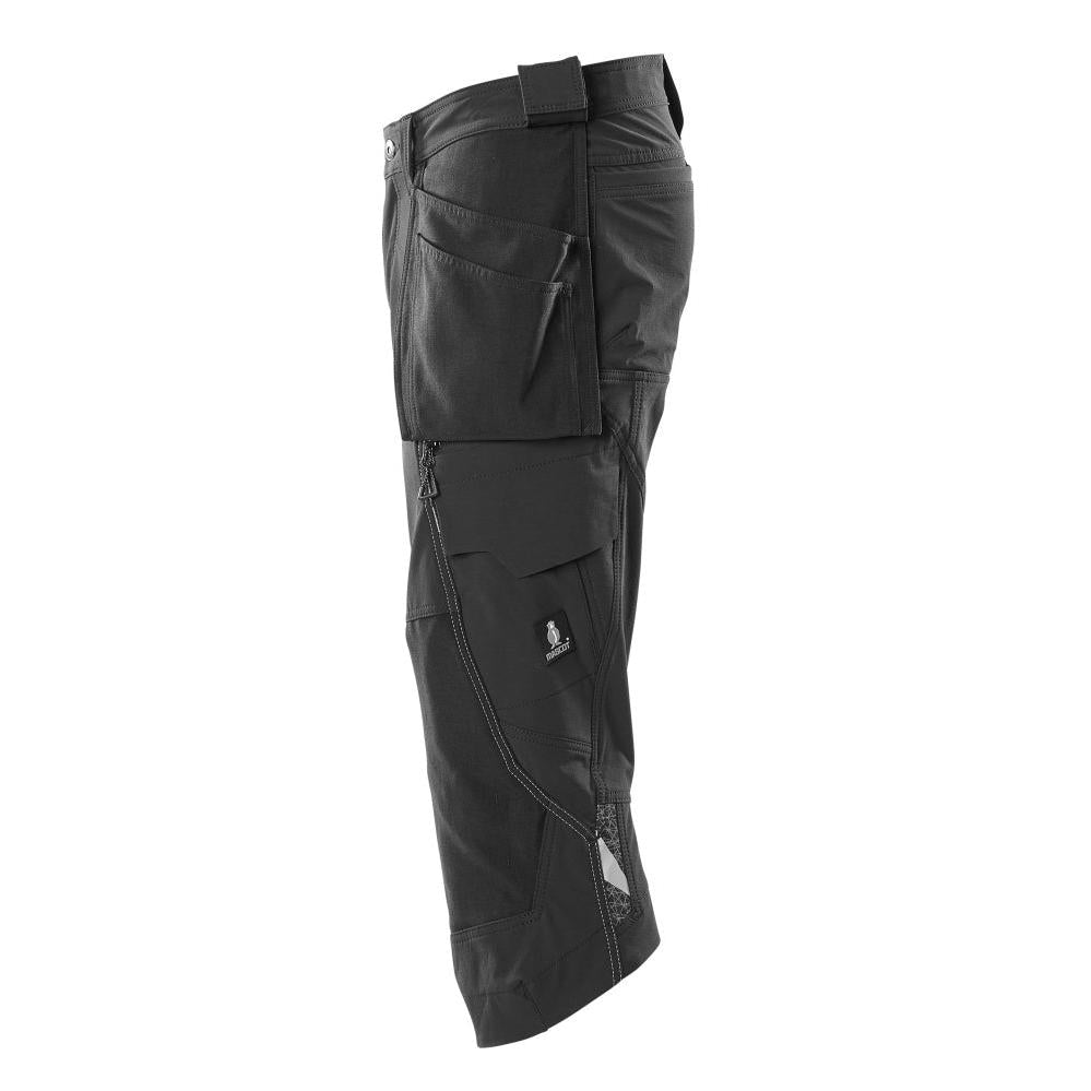 Three-quarter length trousers, hanging pockets, stretch craftsman three-quarter trousers