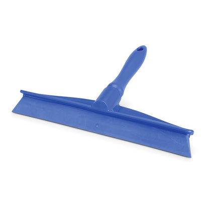 The Nölle Profi Brush HACCP Monoblock Squeegee 30 cm with handle PP/TPE from Nölle Profi Brush Bürsten- & Pinseltechnik e.K. is a blue plastic squeegee with a wide rubber blade and hanging hole, depicted on a white background.