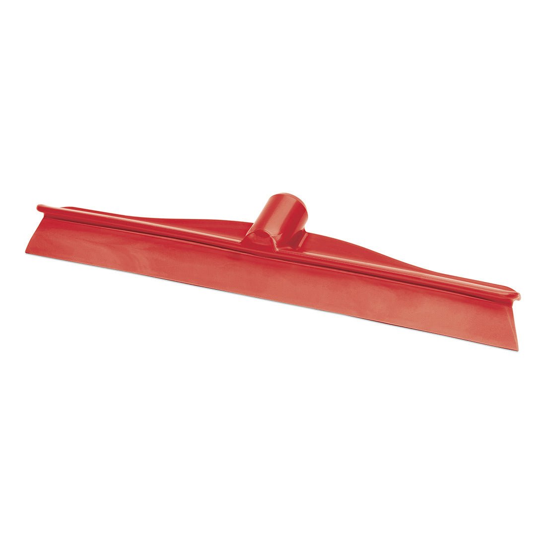 The Nölle Profi Brush HACCP water squeegee Monobloc, 40 cm from Nölle Profi Brush Bürsten- & Pinseltechnik e.K. is a red floor squeegee with a flat blade and central handle socket, ideal for professional cleaning. Pictured on a white background.
