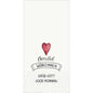 A red textured heart tops "heartfelt welcome", "GREETINGS GOD" and "GOOD MORNING" on a white Duni GmbH tissue 33x33 cm, 2-ply, Heartfelt Welcome (300 napkins), ideal as welcome napkins for special occasions.