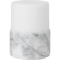 The LED candle holder Stone by Duni GmbH (105x75 mm, 1 piece) with a white-marble design and matte lid adds a stylish accent to any table and provides bright light for your decoration.