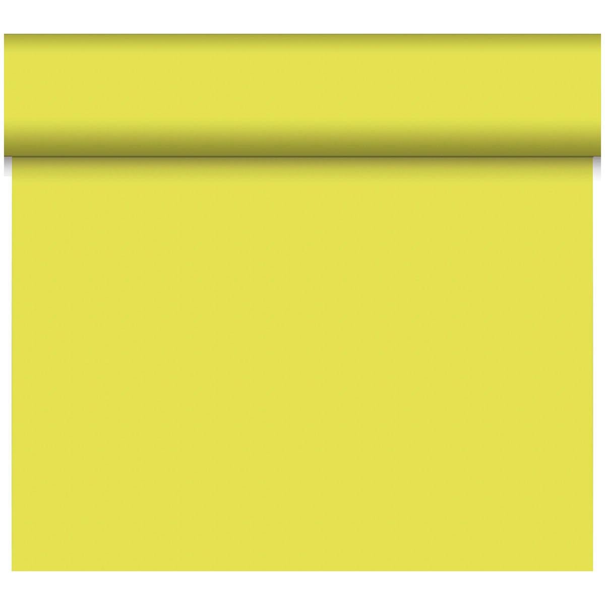 The Dunicel table runner Tête-à-Tête 24 m x 0.4 m (20 sections) by Duni GmbH has a solid light yellow, smooth and unpatterned surface - ideal for stylish table decoration or a tête-à-tête.