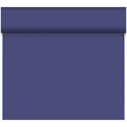 The Dunicel table runner Tête-à-Tête by Duni GmbH (24 m x 0.4 m, 20 sections) is made of firm, matte, deep blue material with a smooth texture - perfect for elegant tête-à-têtes or stylish table decorations.