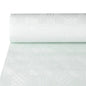 A roll of PAPSTAR paper tablecloth with damask embossing, white, 50 m x 1.2 m (foil), by PAPSTAR GmbH, partially rolled out flat.