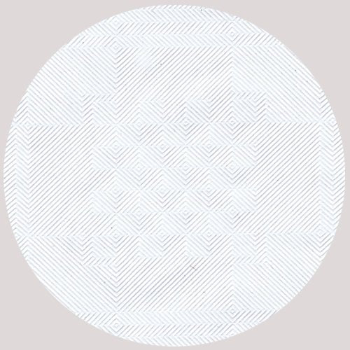 The PAPSTAR paper tablecloth with damask embossing, white (50 m x 1.2 m | foil) from PAPSTAR GmbH features a circular motif of fine diagonal white lines on a light background, forming geometric diamond and square shapes.