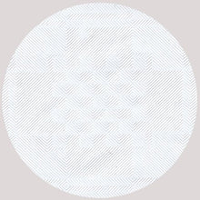 The PAPSTAR paper tablecloth with damask embossing, white (50 m x 1.2 m | foil) from PAPSTAR GmbH features a circular motif of fine diagonal white lines on a light background, forming geometric diamond and square shapes.