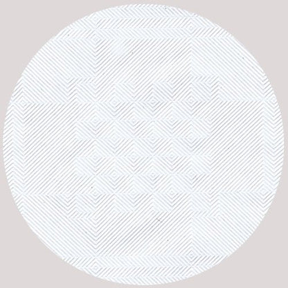 The PAPSTAR paper tablecloth with damask embossing, white (50 m x 1.2 m | foil) from PAPSTAR GmbH features a circular motif of fine diagonal white lines on a light background, forming geometric diamond and square shapes.