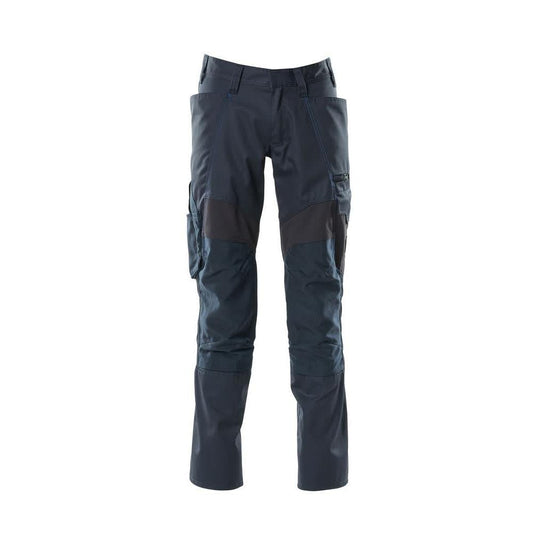 Trousers with knee pockets, stretch inserts trousers, black-blue
