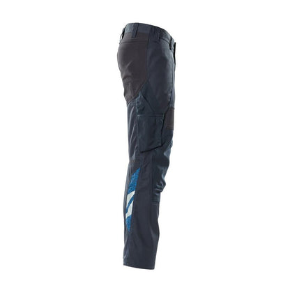 Trousers with knee pockets, stretch inserts trousers, black-blue