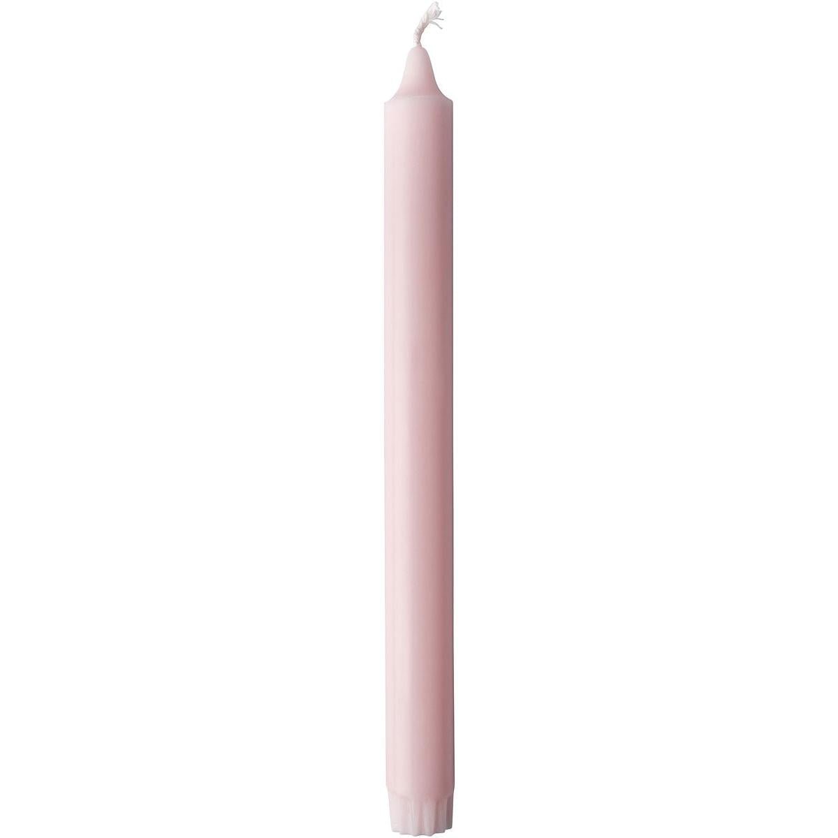 A tall, cylindrical, pink crown candle made of 100% stearin (250 x 22 mm, 9h) from Duni GmbH with an unlit white wick stands upright against a white background and is known for its long burn time.