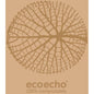 A stylized, circular leaf skeleton appears above the lettering "ecoecho 100% compostable" on beige and underscores the biodegradable and environmentally friendly properties of the Duni GmbH cellulose napkins 40x40 cm 2-ply 1/8 book fold Organic (300 pieces).