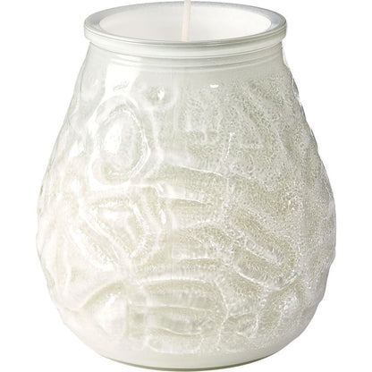 The white candle glasses Venezia (100 x 100 mm, approx. 70h) from Duni GmbH have a slightly flared opening and a single visible wick - an elegant accessory with a long burn time for any room.