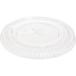 The flat lid with cross slot for 188004-6 from Duni GmbH is a transparent rPET lid with a raised edge and X-shaped straw slot, featuring recycling symbols and embossed markings. Package: 50 pieces.
