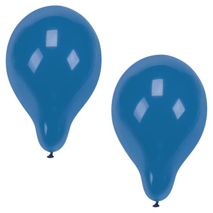 Zwei PAPSTAR 100 Luftballons Ø 25 cm der PAPSTAR GmbH in der Farbe Blau, in Tropfenform und unten zugebunden, präsentieren sich auf schlichtem weißem Untergrund und unterstreichen durch Lichtreflexe ihre Wertigkeit.