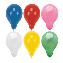 Six round, colorful PAPSTAR 100 balloons from PAPSTAR GmbH in a 2x3 grid: blue, red, pink on top; white, yellow, green on the bottom. All are fully inflated and made of high-quality material.