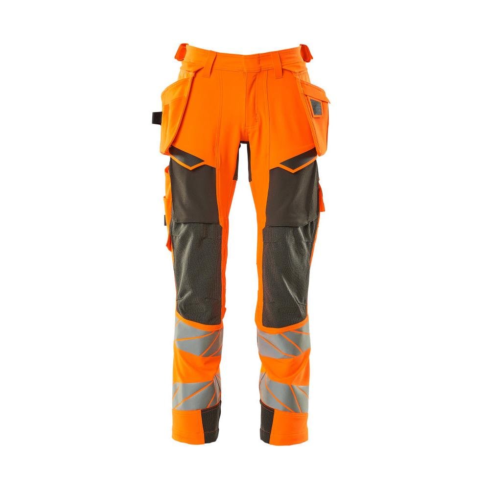 Trousers with hanging pockets, ULTIMATE STRETCH trousers, hi-vis orange/dark anthracite
