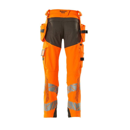 Trousers with hanging pockets, ULTIMATE STRETCH trousers, hi-vis orange/dark anthracite