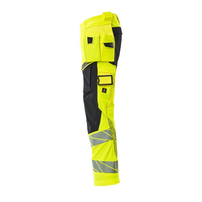 Pants with hanging pockets, ULTIMATE STRETCH pants, hi-vis yellow/black-blue